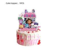 (Cake Topper) Gabbys Dollhouse Kids Birthday Party Supplies Decor Balloons Flag Cake Topper