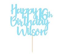 Cake Topper Happy Birthday Cake Topper Personalised Cake Toppers 11 Colors Cake Decorations with Any Name Age for 1st 10th 16th 18th 20th 21st 30th 40th 50th 60th 70th 80th (Baby Blue)