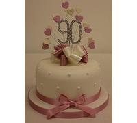 CAKE TOPPER HEART BURST SPRAY DIAMANTE 90TH BIRTHDAY VINTAGE PINK