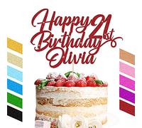 Cake Topper Personalised Cake Topper for 1st 2nd 3rd 16th 18th 21st 30th 40th Happy Birthday Cake Decoration with Any Age and Name Non-Shed Double Sided Glitter Paper(Red)