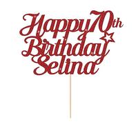 Cake Topper Personalised Happy Birthday Cake Topper Cake Decorations Double Sided Glitter Cake Toppers with Any Name & Age for 1st 10th 18th 20th 21st 40th 50th 60th 70th 80th (Red)