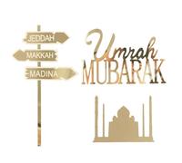 Cake Topper SetMubarak Cake Topper, Acrylic Elegant Festive Letters, 3 Pieces, UmrahMubarak Cupcake Toppers, IslamicParty Supplies, Mirror Finish Shine, For Adults Family Friends Women And Men
