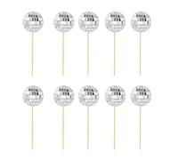 Cake Toppers 1970s Cake Decorations DiscoTheme CakePicks For Night MirrorBall Party Decor 10pcs Cake Toppers MirrorBall Cake Toppers