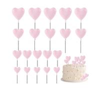 Cake Toppers 20pcs 3D Heart Shape Cake Topper Love Balls Valentine's Day Cupcake Flag Wedding Birthday Party Decor(Pink)
