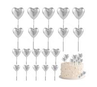 Cake Toppers 20pcs 3D Heart Shape Cake Topper Love Balls Valentine's Day Cupcake Flag Wedding Birthday Party Decor(Silver)