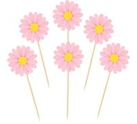 Cake Toppers 24Pcs Daisy Flower Cake Topper Toothpicks Chrysanthemum Cupcake Toppers Spring Picks for Birthday Supplies(24pcs Pink)
