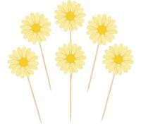 Cake Toppers 24Pcs Daisy Flower Cake Topper Toothpicks Chrysanthemum Cupcake Toppers Spring Picks for Birthday Supplies(24pcs Yellow)