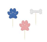 Cake Toppers 24Pcs Dog Birthday Cake Toppers Glitter Puppy Paw & Bone Cupcake Pet Picks Decoration