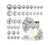 Cake Toppers 32pcs Ball Cake Picks Colorful Shaped Topper Pearl Balls Cupcake Insert for Birthday Party Wedding Deco
