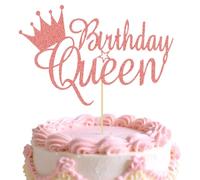 Cake Toppers Girls, Rose Gold Cake Decorations, Cake Toppers For Women, HSC Birthday Queen Cake Topper With Rose Gold Glitter, Reusable 1 Piece, Party Decorations Supplies For Women Girls