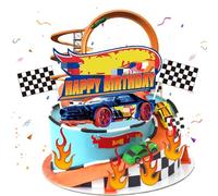 Cake Toppers Kids Racing Car- Cake Decoration Car Cake Toppers for Boys Kids Birthday Party Decoration Supplies Personalised Flaming Cake Topper for Wheel Theme Birthday Party Baby Shower Deco