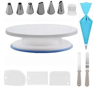 Cake Turntable - 11 Inch Cake Plate Rotating 15 PCS Rotating Cake Stand Professional Cupcake Decorating Kit with Stainless Steel Nozzles Piping Bags
