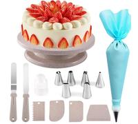 Cake Turntable - 11 Inch Cake Plate Rotating 15 PCS Rotating Cake Stand Professional Cupcake Decorating Kit with Stainless Steel Nozzles Piping Bags