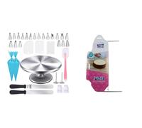 Cake Turntable 12 Inch, Uten Cake Stands, Aluminium Cake Decorating Display Stand, 33pcs Cake Decora & PME 12 Cake Leveller", Silver