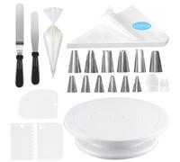 Cake Turntable Cake Decorating Kit 120 Pcs, Cake Icing Set with 360° Rotating Cake Stand, 100 Disposable Piping Bags and 12 Piping Nozzles, 3 Icing Smoother Scraper Set, 2 Cake Spatulas and 2 Couplers