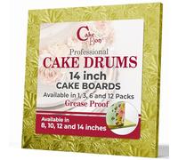 Cakebon Cake Boards Square - Sturdy 1/2 Inch Thick Drums - 14 Inch Professionally Wrapped Edges Gold 3-Pack