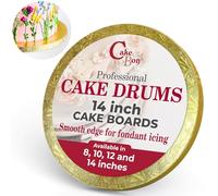 Cakebon Cake Boards - Sturdy 1/2 Inch Thick Drums - 14 Inch Professional Smooth Straight Edges Gold 3-Pack