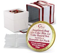Cakebon Cake Box and Cake Boards, 12 Inches Round Gold Smooth Edge Cake Drums 1/2 Inch Thick Combo with Insulated Bag for Cakes and Ice Packs for Coolers (1-Pack)