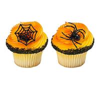 CakeDrake Ghoulish Spider and Web Cupcake Rings (24 Pieces) Halloween Themed Cake Decor Cake Topper