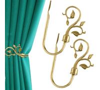 CAKEEYUM 1 Pair Curtain Hooks for Drapes, Modern Metal Leaf Alloy Curtain Tiebacks, Easy Screw Install Hooks for Drapes Window Home Decoration