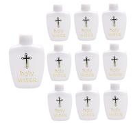 CAKEEYUM 10PCS Holy Water Bottle Catholic with Stitched Lid 60ml Plastic Holy Water Bottle with Gilded Cross & Logo Religious Container for Blessings & Parties Bott