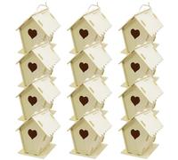 CAKEEYUM 12PCS Bird House Kit DIY Unpainted Wooden Bird Houses Heart Birdhouse with Hanging Hook for Adults Kids to Build House, Houses for Outside, Wooden, Birdhouse, Hanging