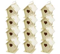 CAKEEYUM 12PCS Bird House Kit DIY Unpainted Wooden Bird Houses Heart Birdhouse with Hanging Hook for Adults Kids to Build