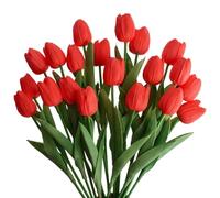 CAKEEYUM 20Pcs Artificial Flowers, Realistic Tulips Fake Flowers, 13 Inch PU Babys Breath Artificial, UV Resistant Floral Decor for Home Floral Arrangements Home Wedding Decor, Red Art