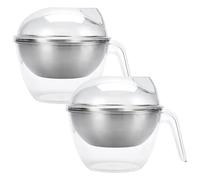 CAKEEYUM 2Pcs Chilled Serving Bowls with Lid, 1.5L Slanted Mouth Stainless Steel Dip Chiller Bowl with Strainer & Handle for Chilled Pasta, Potato, Dressing, Fruit Serving Bowl, Dip Chiller