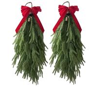 CAKEEYUM 2Pcs Christmas Teardrop Swag 27.6in Soft Christmas Swags with Red Bow Teardrop Wreath for Door Window Mantle Fireplace Wall Indoor Outdoor Swag, Door, Swags