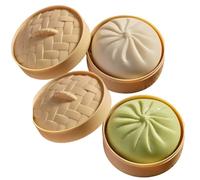 CAKEEYUM 2PCS Giant Dumpling Squish 3.9x2.2 inch Dumplings Stress Ball with Steam Basket Stress Relief Toy for Sensory Play and Fidget Fun White + Green Giant Dumpling Squish, Dumplings Ball, Dumpl
