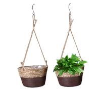 CAKEEYUM 2Pcs Plant Hanger Indoor Hanging Basket with Rope & Waterproof Lining Woven Planter for Home Storage Plant Decor Hanger Indoor Hanging Planter Basket Hang
