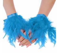 CAKEEYUM 2Pcs Wrist Cuffs Blue Feathers Wristband Arm Warmer DIY Accessories for Women Party Halloween Costume Cosplay