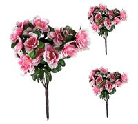 CAKEEYUM 3PCS Outdoor Artificial Flowers UV Resistant Realistic Azalea Faux Flowers 15.8 Inch Height Easy Care Faux Outdoor for Front Door Porch Decor