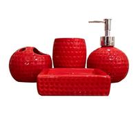 CAKEEYUM 4Pcs Red Bathroom Set Ceramic Red Bathroom Accessories Includes Toothbrush Holder Tumbler Lotion Dispenser Soap Dish for Christmas Decor Set, Accessories