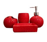 CAKEEYUM 4Pcs Red Bathroom Set, Ceramic Red Bathroom Accessories Includes Toothbrush Holder, Tumbler, Lotion Dispenser, Soap Dish for Christmas Decor, Gift home