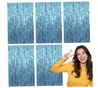 CAKEEYUM 5Pcs Blue Tinsel Backdrop Metallic Foil Fringe Curtains 39.4x78.7in Tinsel Curtain for Birthday Wedding Baby Shower Party Decorations