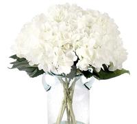 CAKEEYUM 5Pcs Hydrangea Artificial Flowers 12 Inch Lifelike White Fake Hydrangeas Long Stem Low Maintenance Silk Flowers for Wedding Centerpieces Home Decor Hydrangea Artificial, Fake Hydrangeas