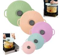 CAKEEYUM 5Pcs Silicone Lids for Pots & Pans 12.4/9.1/7.9 Inch Reusable Suction Seal Covers with Handle for Bowls Pots Cups Food Storage