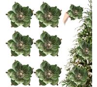 CAKEEYUM 6Pcs Christmas Flowers Green Magnolia Flowers Ornaments Artificial Realistic 9.5 Inch Large Glitter Decorative Christmas for Vase Tree Wreath, Magnolia Flower