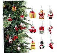 CAKEEYUM 9Pcs/Set Vintage Christmas Ornaments, Cute Glass Mini Christmas Ornaments Gingerbread Santa Snowman House Car Pendants for Xmas Tree Vintage, Decor, Mini Chris