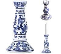 CAKEEYUM Blue & White Porcelain 8.3x3.9'' Ceramic Candle Holder with Floral Patterns Elegant Handcrafted Candle Stick Holder for Desktop & Space Decoration Blue and White Porcelain Ceramic Hol
