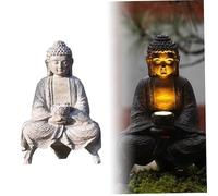 CAKEEYUM Buddha Statue Outdoor Resin Zen Garden Statuess with Solar Lights Meditation Fengshui Spiritual Buddha Decor for Garden Yard