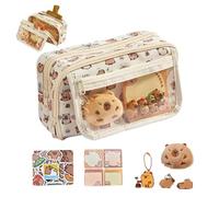 CAKEEYUM Capybara Pencil Case 9-Layer Large Capacity Wide Opening Cute Pencil Case with 20 Stickers 1 Memo Pad, 1 Keychain, Plush & 2 Brooch Capybara School Supplies