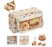 CAKEEYUM Capybara Pencil Case 9-Layer Large Capacity Wide Opening Cute Pencil Case with 20 Stickers, 1 Memo Pads 1 Keychain, Plush & 2 Brooch Capybara School Supplies