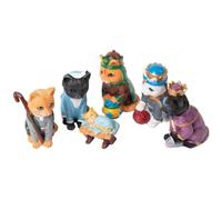 CAKEEYUM Cat Nativity Set 6PCS Simulation Cat Nativity Scene Funny Halloween Ornament Scene Resin Sculpture Animals for Collectibles Decoration Set N