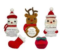 CAKEEYUM Christmas Crochet 5PCS Positive Crochet Doll with Santa, Deer, Snowman, Stocking and More Christmas Ornaments for Winter Holiday Party Decorations, Positive, Doll