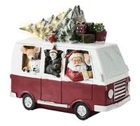 CAKEEYUM Christmas Figurines Santa Driving Car with Animals Christmas Ornaments with LED Lights for Table Desk Home Display 10.2x11.4 Vintage Ornaments, Village Sets, Decorat