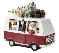 CAKEEYUM Christmas Figurines Santa Driving Car with Animals Christmas Ornaments with LED Lights for Table Desk Home Display 10.2x11.4 Decoration