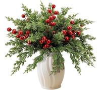 CAKEEYUM Christmas Picks 50PCS/Set 10.5 Inch Norfolk Pine Branches with 7.9 Inch Red Berry Stems Realistic Christmas Greenery for Vase Wreaths Garlands Craft DIY Picks, Norfolk Pine Branches, Norfo